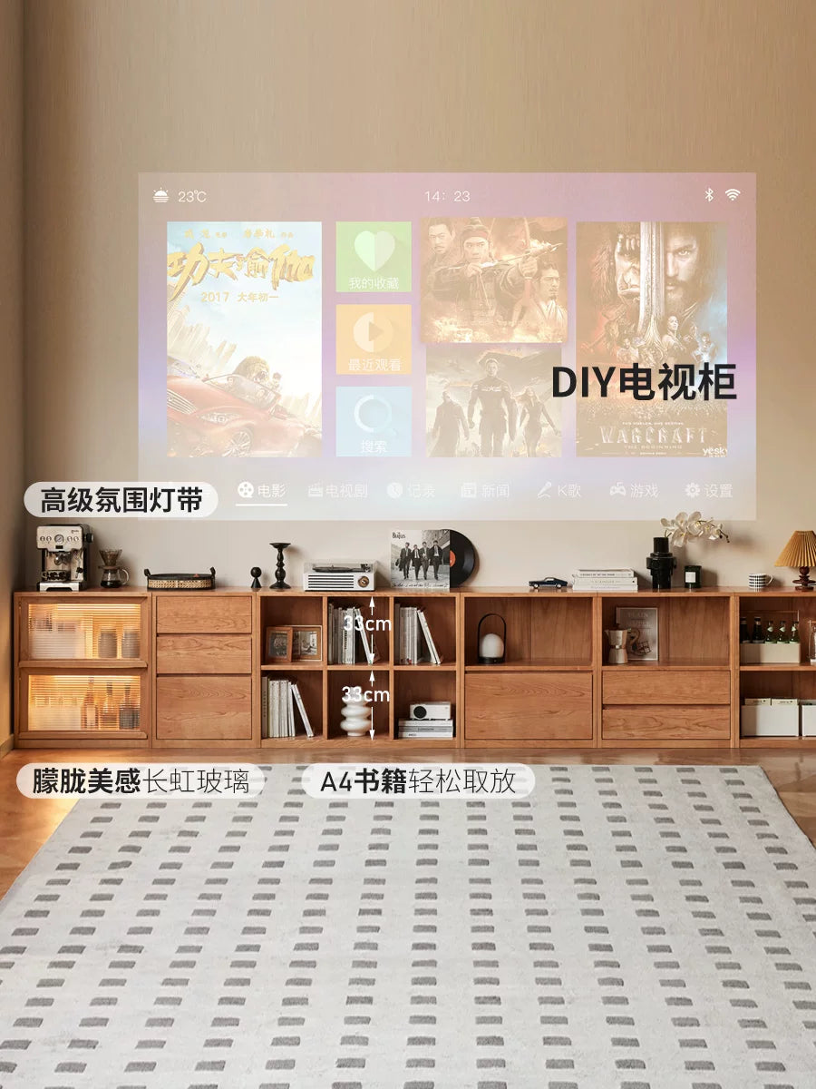 全实木书柜客厅靠墙展示柜中古樱桃木自由组合落地置物柜